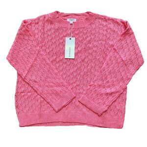 ANNIEWEAR Pink Pointelle Knit Sweater Size Small Cozy Balletcore Crewneck NWT